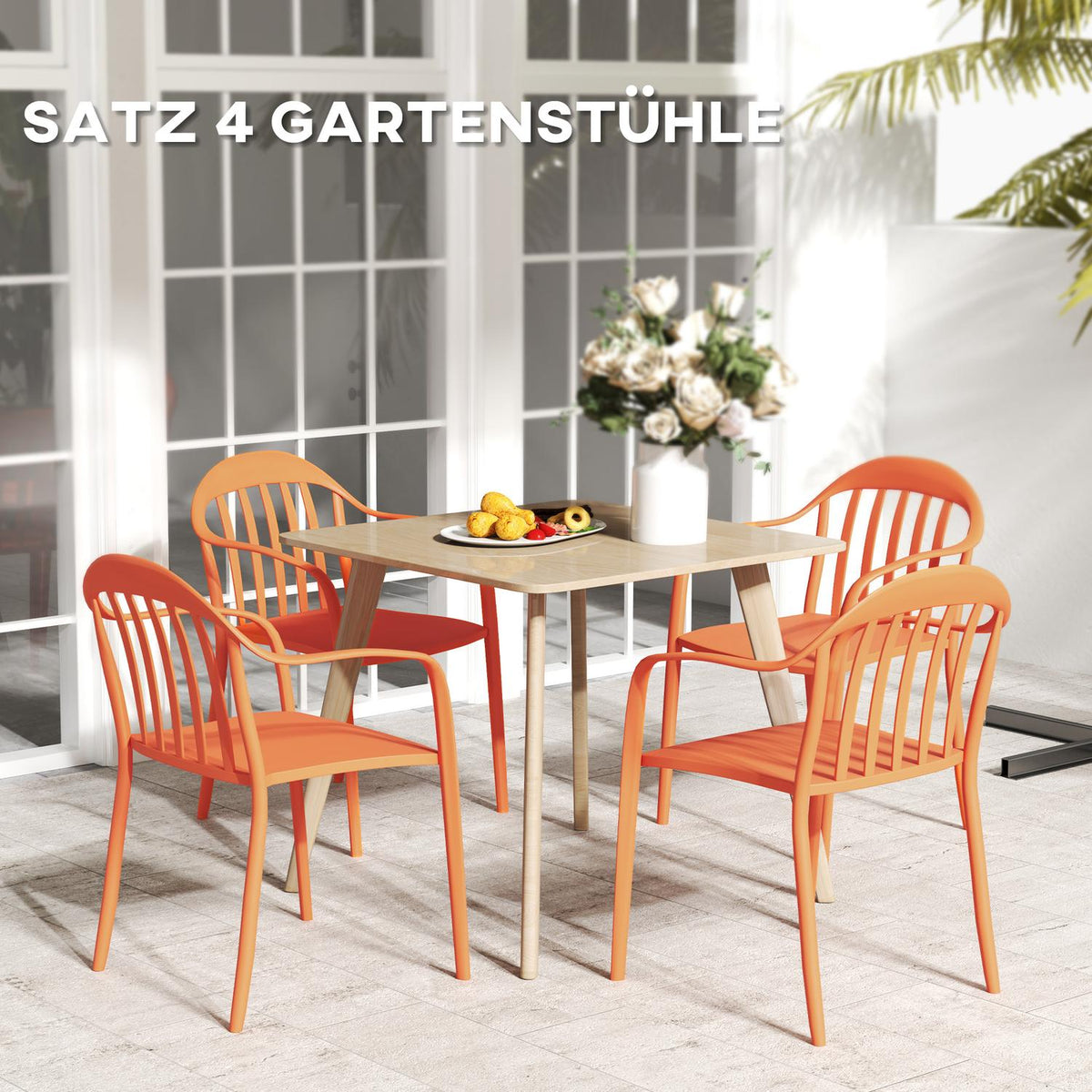 Garden chair set of 4 weatherproof garden chairs made of plastic stackable chair with armrests backrest stackable patio chair loadable up to 120 kg garden furniture for backyard, garden, balcony red |