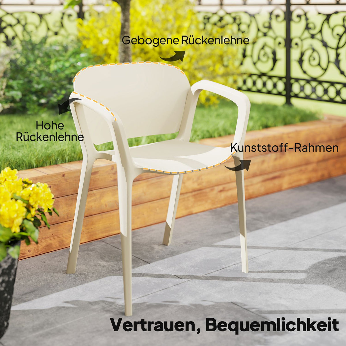 Garden chair set of 4 weatherproof garden chairs made of plastic stacking chair with armrest backrest loadable up to 120 kg
