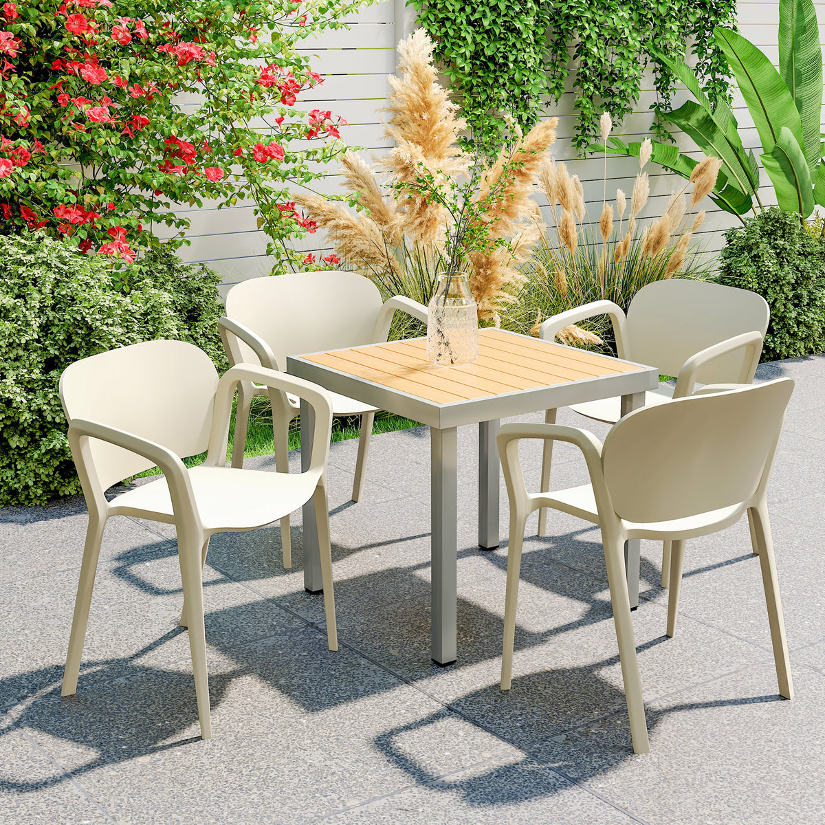 Garden chair set of 4 weatherproof garden chairs made of plastic stacking chair with armrest backrest loadable up to 120 kg