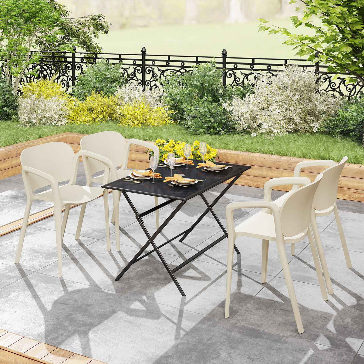 Garden chair set of 4 weatherproof garden chairs made of plastic stacking chair with armrest backrest loadable up to 120 kg