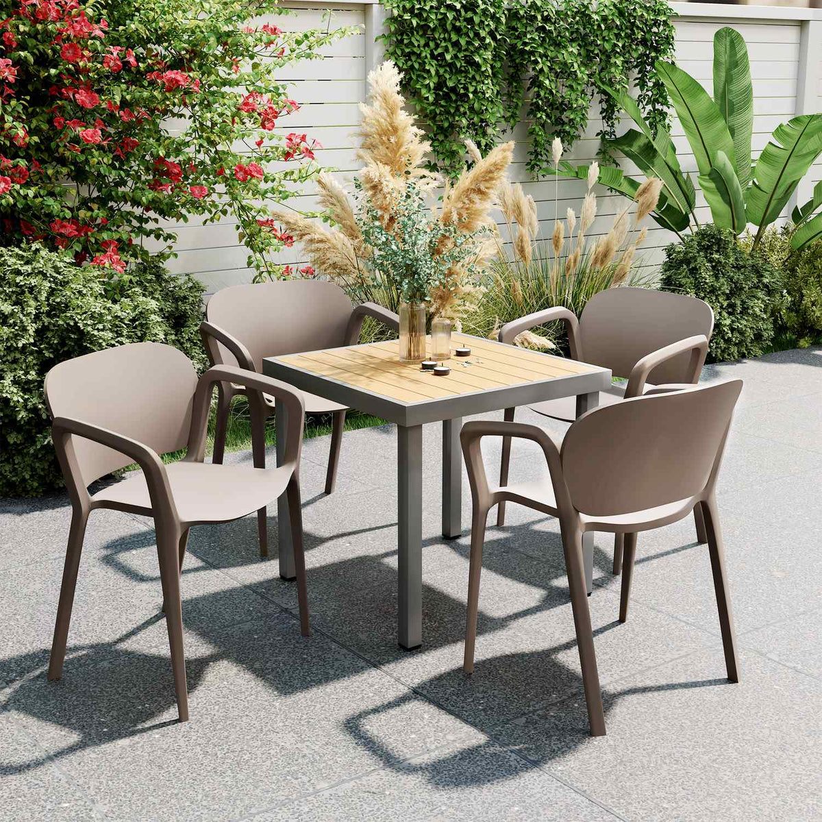 Garden chair set of 4 weatherproof garden chairs made of plastic stacking chair with armrest backrest stackable patio chair load capacity up to 120 kg garden furniture for backyard, garden, balcony gray