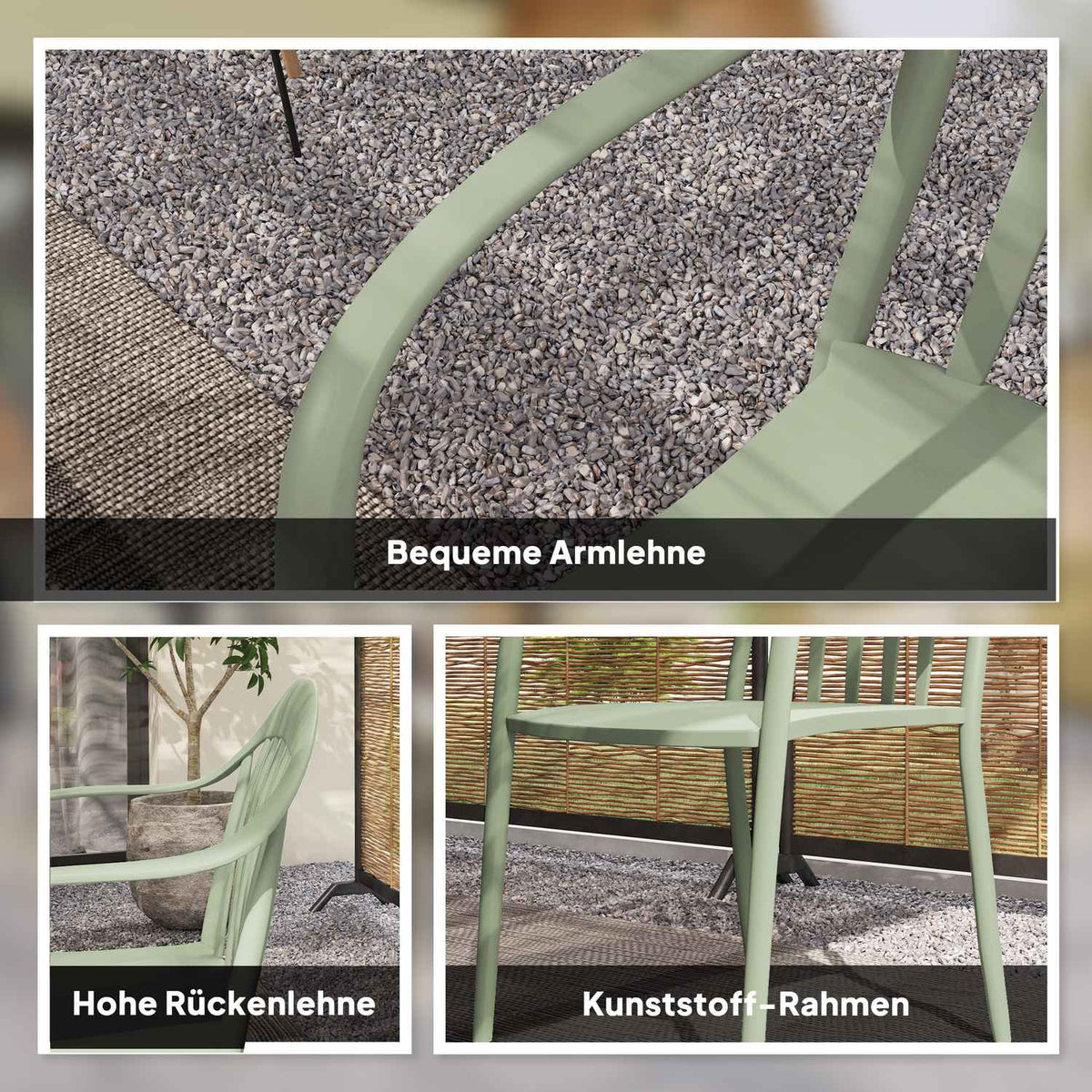 Garden chair set of 4 weatherproof garden chairs made of plastic stacking chair with armrest backrest stackable patio chair load capacity up to 120 kg garden furniture for backyard, garden, balcony green