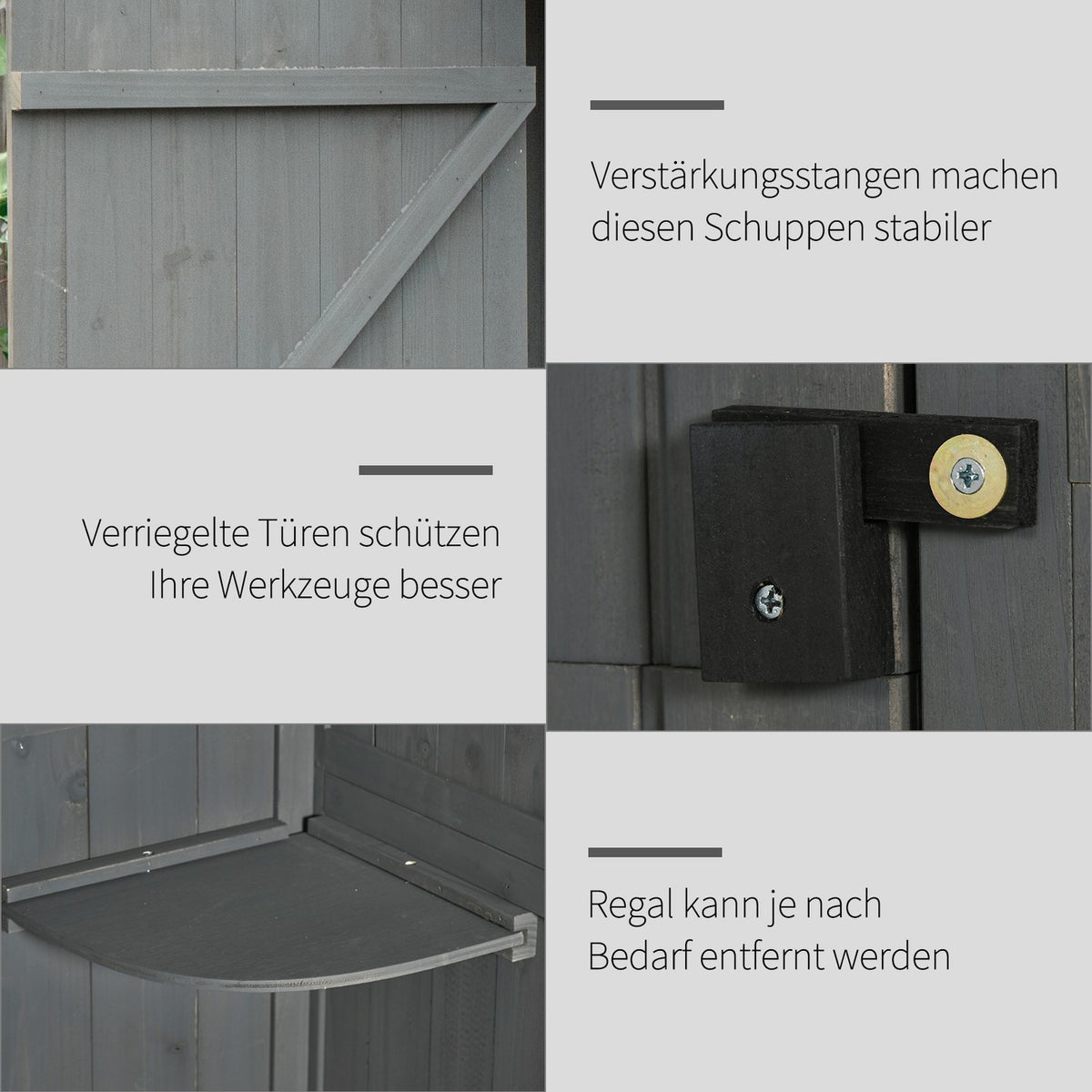 Garden cupboard, garden shed, tool shed, tool shed with shelves, asphalt roof, window, wood, grey+green, 77 x 54.2 x 179 cm