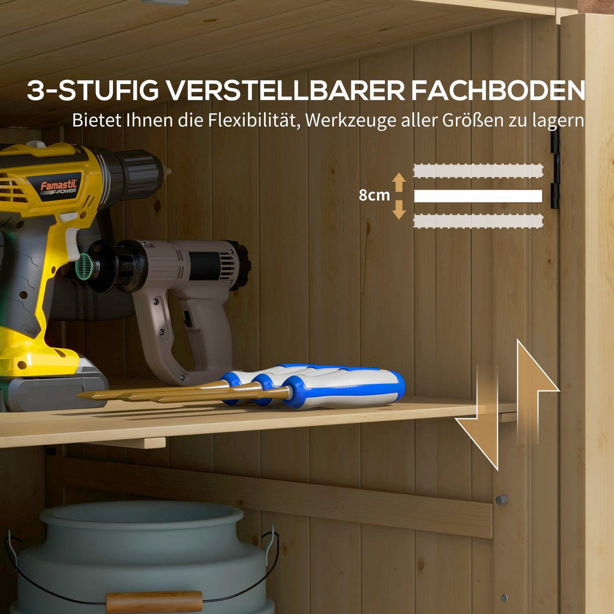 Garden cupboard, tool cupboard, weatherproof tool shed, wooden cupboard with double door, garden shed, natural, 77.5 x 88 x 90 cm