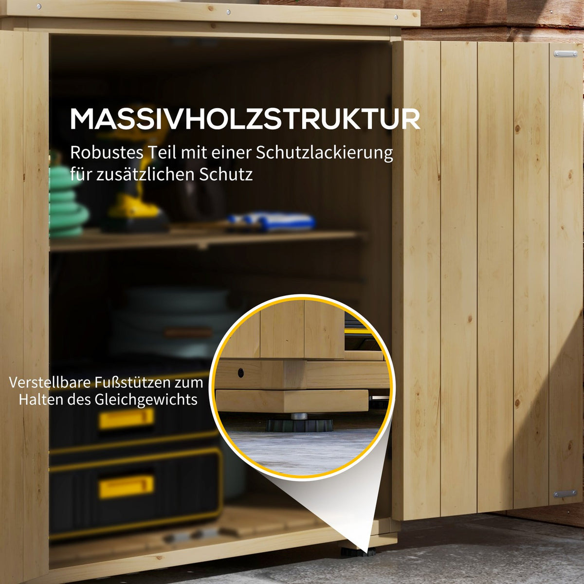 Garden cupboard, tool cupboard, weatherproof tool shed, wooden cupboard with double door, garden shed, natural, 77.5 x 88 x 90 cm