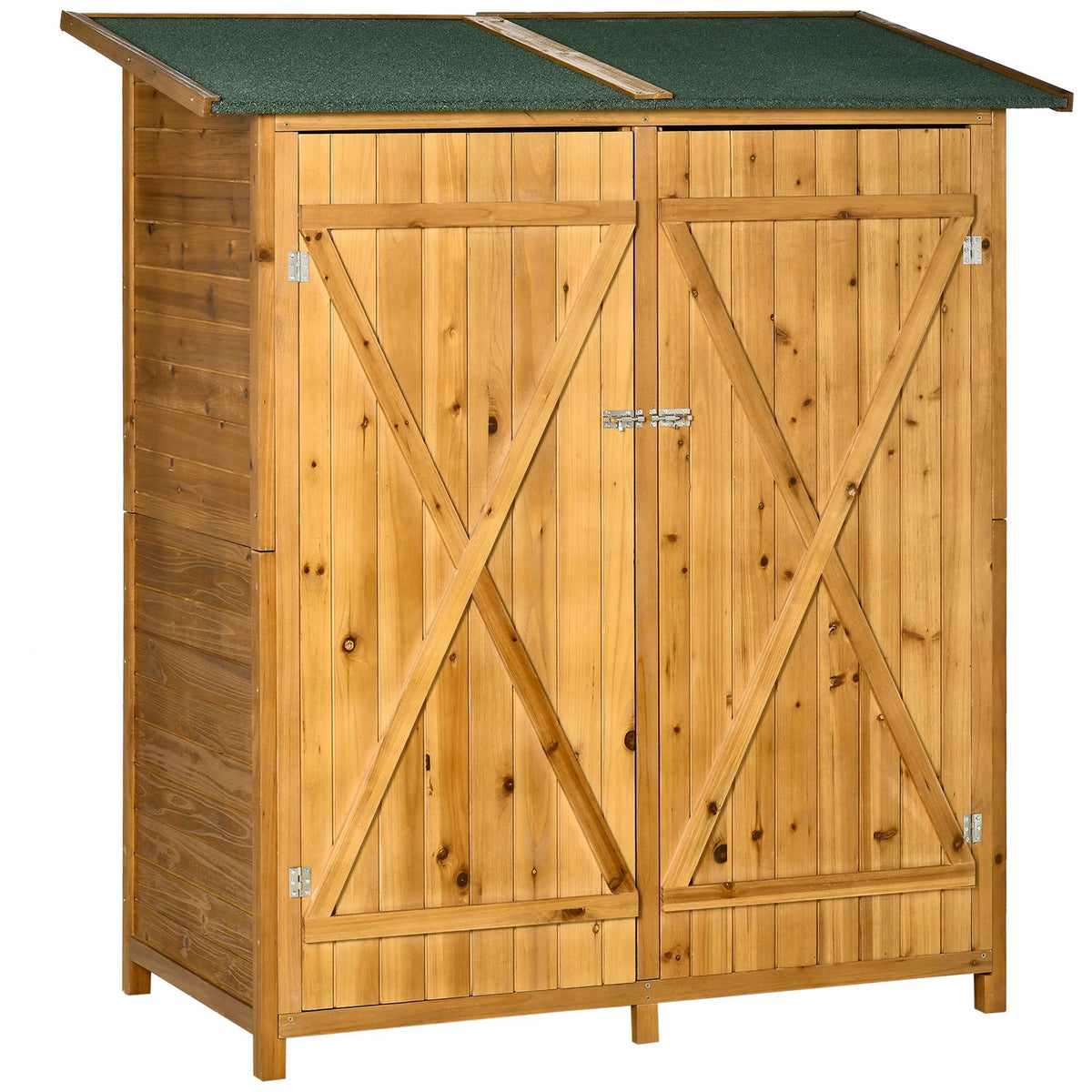 Garden cupboard, tool shed with 2 doors, tool cupboard with asphalt roof, ground nails, garden storage cupboard, fir wood, 140 x 75 x 157 cm