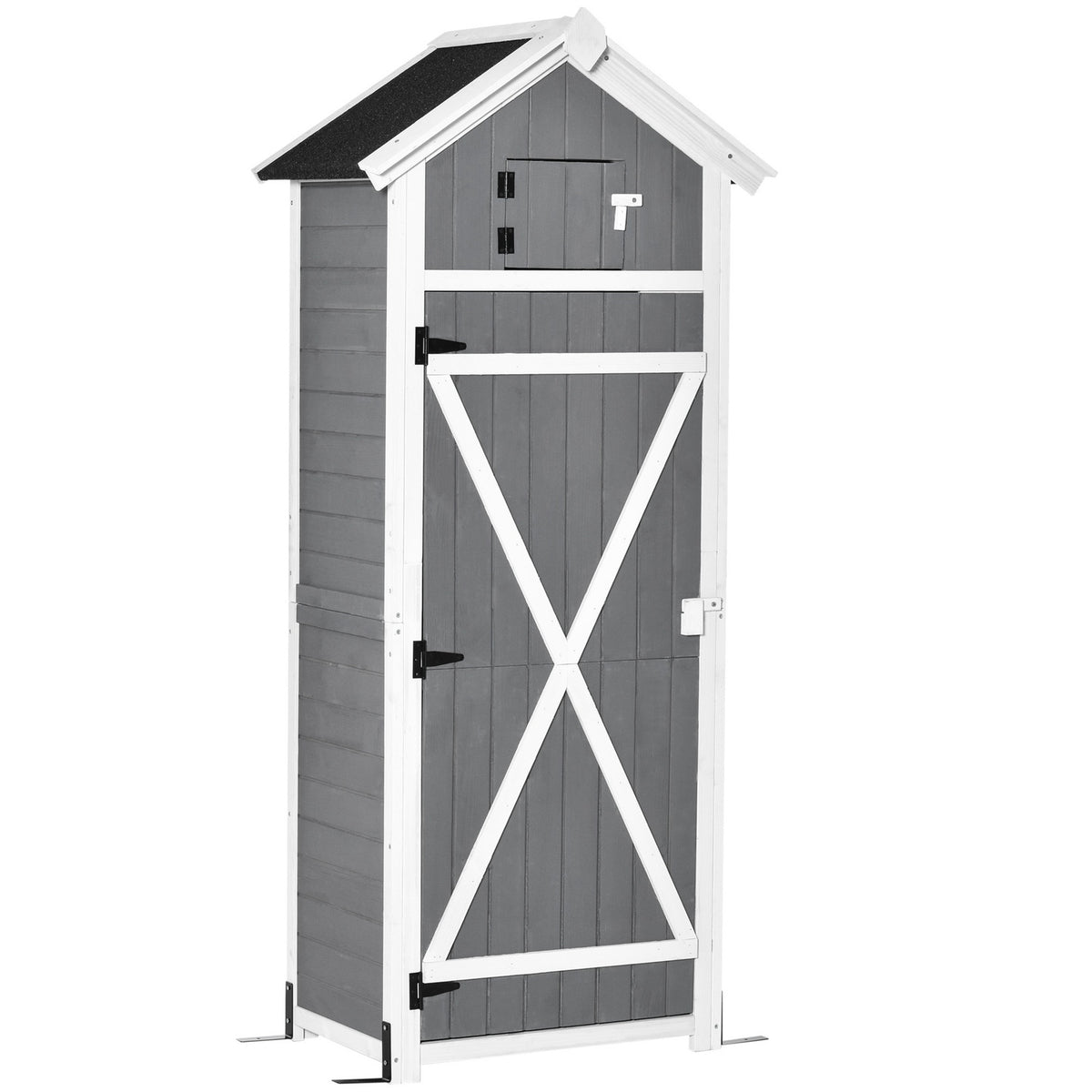 Garden cupboard with door and roof, wooden tool shed, grey, 78x52.5x182cm, ideal for garden storage & foldable table