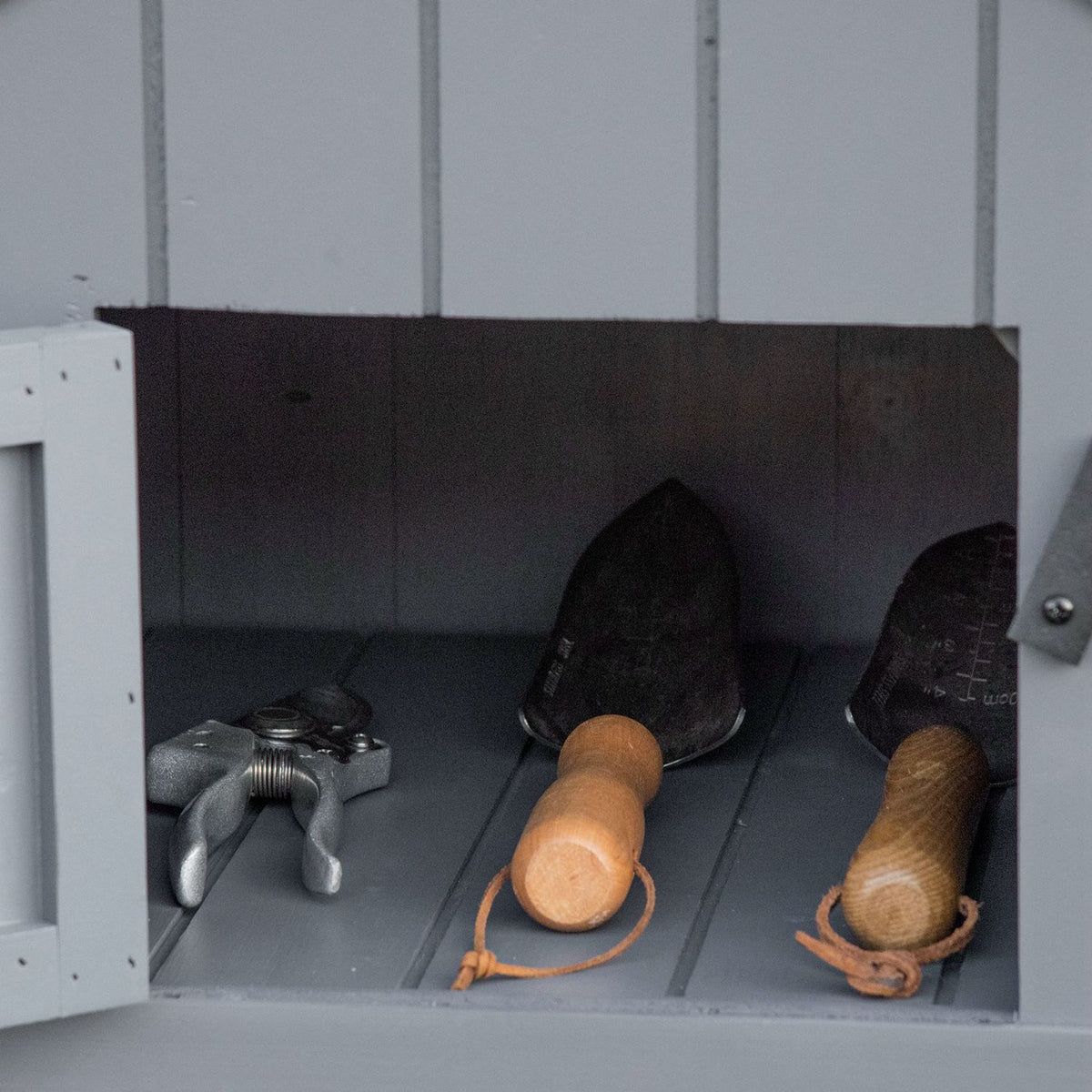 Garden cupboard wooden tool shed garden house tool cupboard wooden hut gable roof gray + black 129 x 51.5 x 180 cm