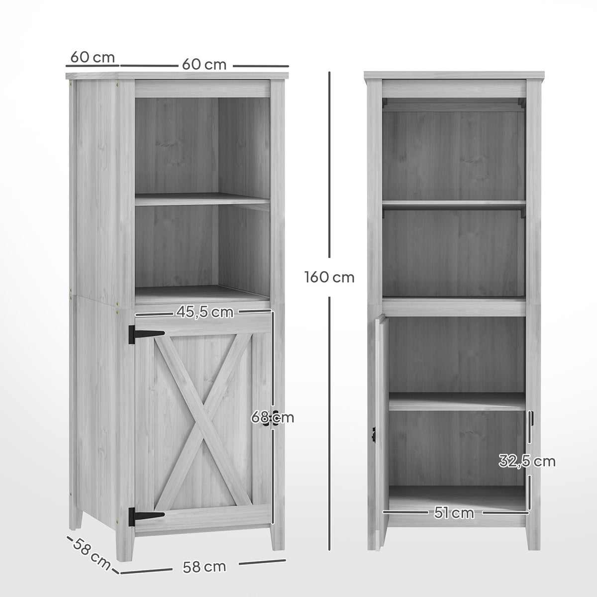 Garden cupboard wooden, tool shed weatherproof 60x60x160cm, tool shed with door, height-adjustable shelves, lockable tool cupboard, garden shed for garden, terrace, backyard, light gray |