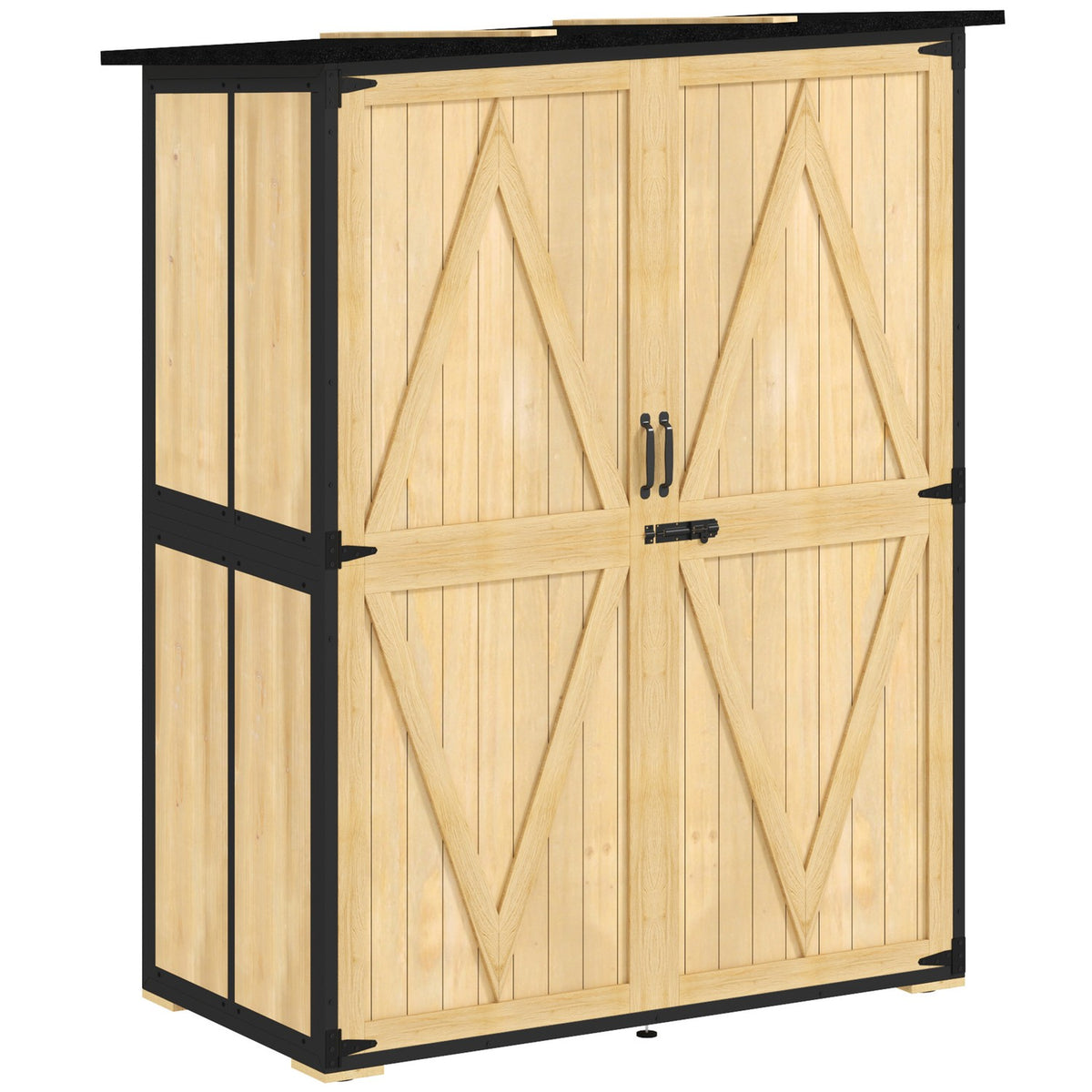 Garden cupboard, wooden tool shed, weatherproof tool cupboard with 2 doors, shelves, tool house with asphalt roof, tool cupboard for garden, terrace, 140 x 74 x 173 cm, natural wood |