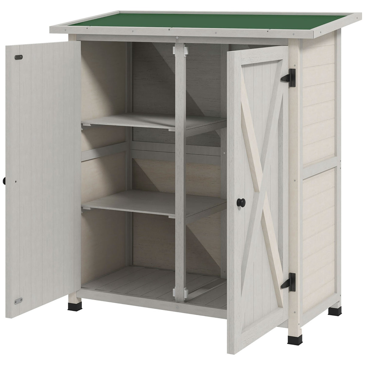 Garden cupboard, wooden tool shed, weatherproof tool cupboard with 2 doors, tool house with asphalt roof, tool cupboard for garden, terrace, 110 x 55 x 117 cm, light gray