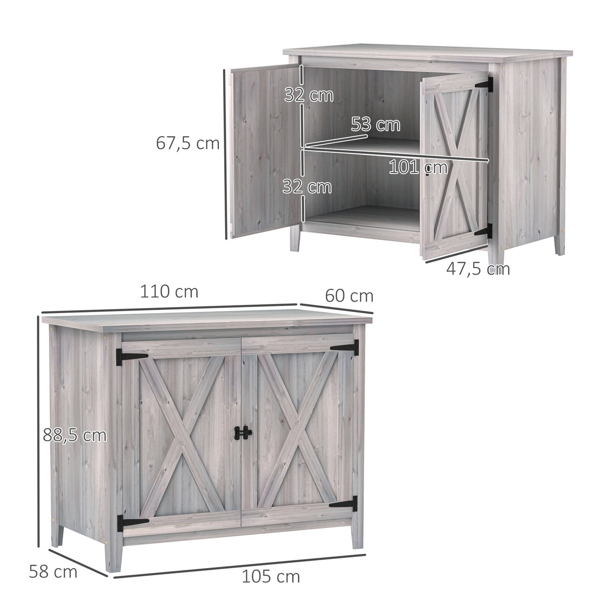Garden cupboard wood, tool shed weatherproof 110x60x88.5cm, tool shed with door, folding roof, shelves, tool cupboard, garden shed tool cupboard garden shed for patio backyard, light gray |