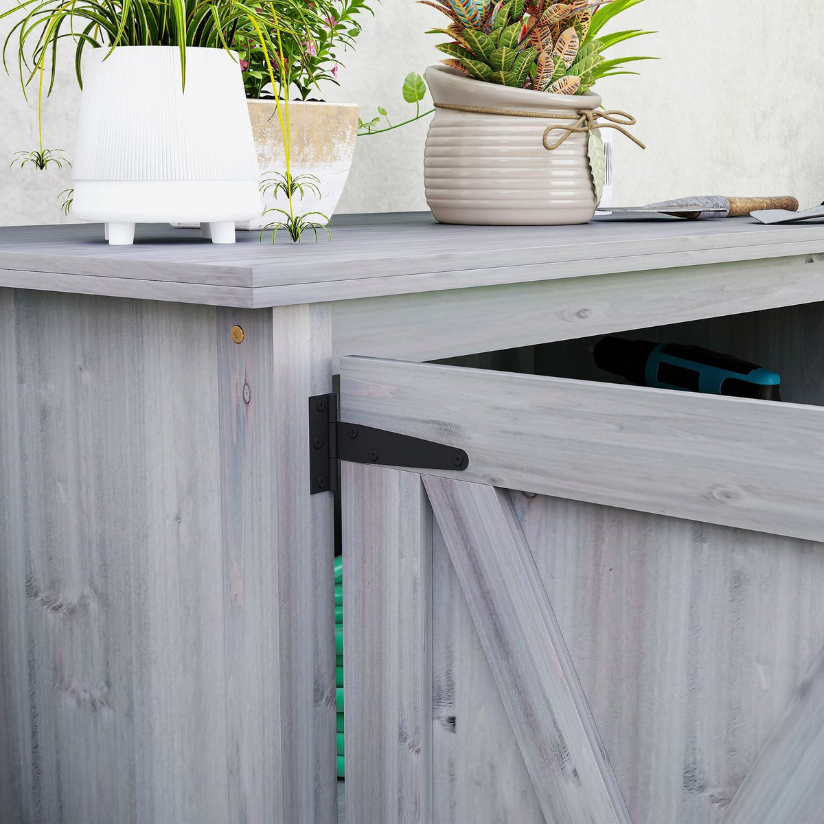 Garden cupboard wood, tool shed weatherproof 110x60x88.5cm, tool shed with door, folding roof, shelves, tool cupboard, garden shed tool cupboard garden shed for patio backyard, light gray |
