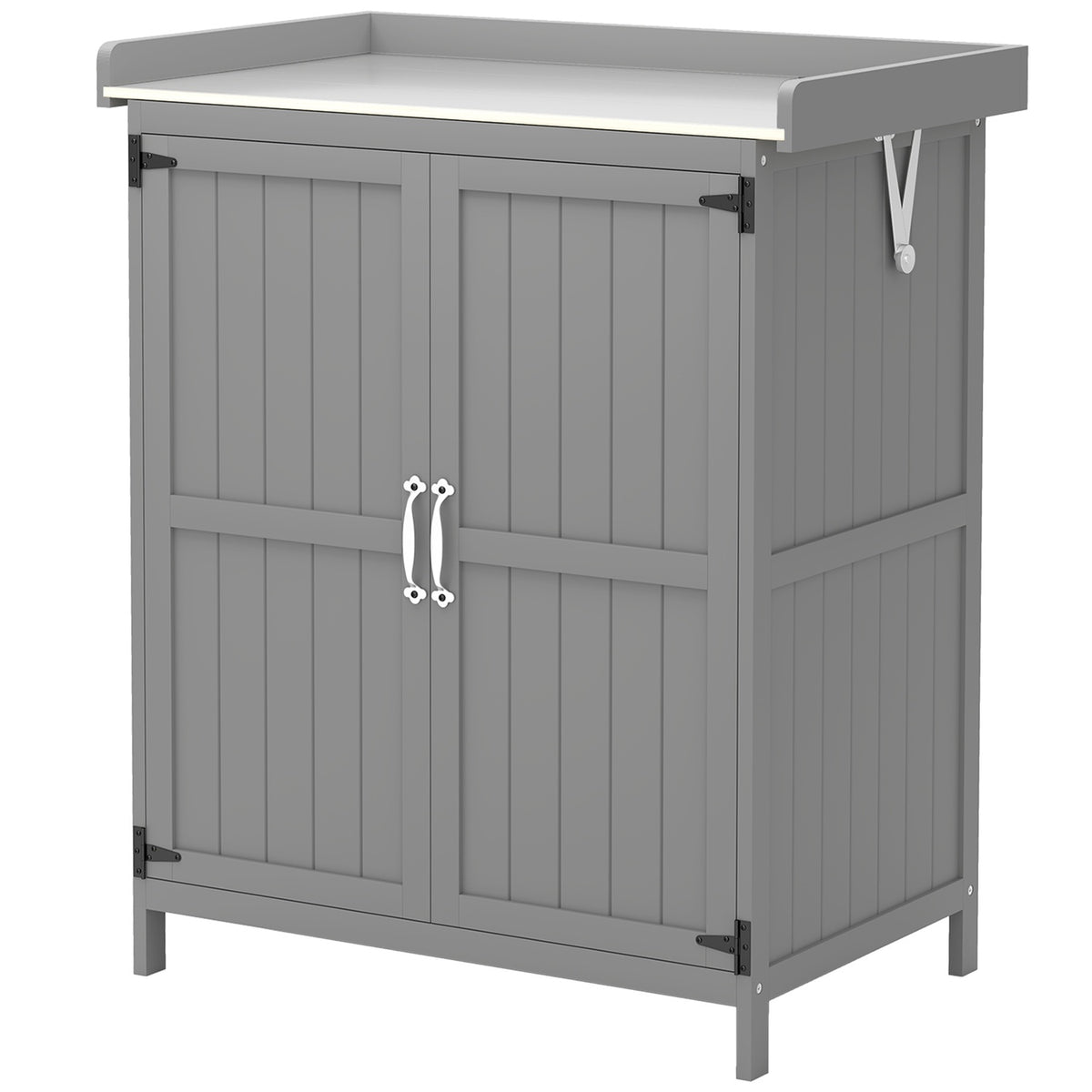Garden cupboard wood, tool shed weatherproof 74x43x88cm, tool shed with folding roof shelves, work surface, tool cupboard, garden shed tool cupboard garden shed for garden, terrace, gray |