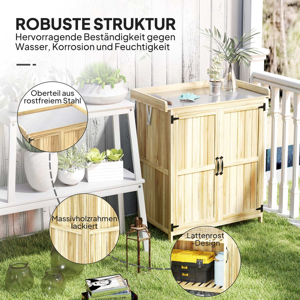 Garden cupboard wood, tool shed weatherproof 74x43x88cm, tool shed with folding roof shelves, work surface, tool cupboard, garden shed tool cupboard garden shed for garden, terrace, wood |