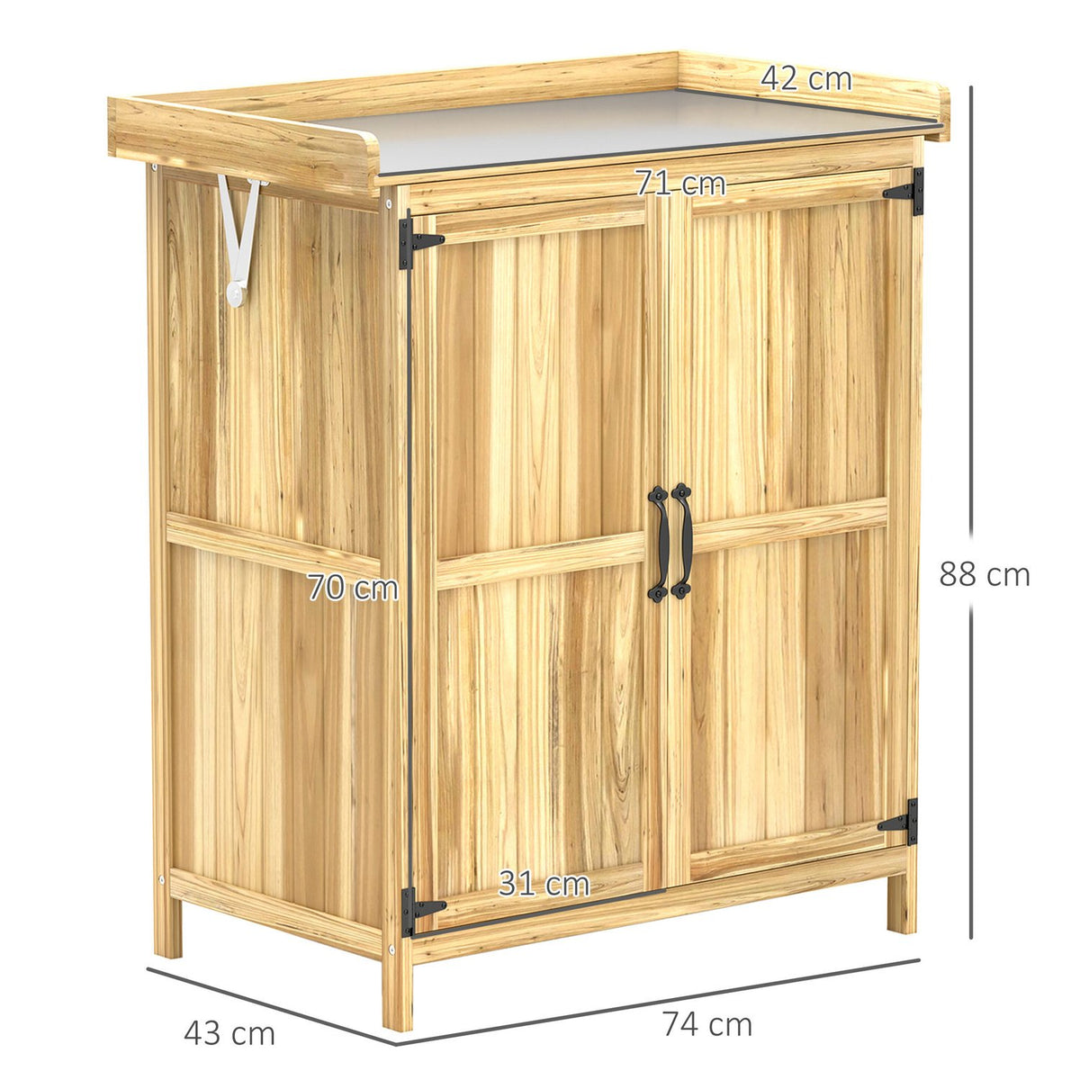 Garden cupboard wood, tool shed weatherproof 74x43x88cm, tool shed with folding roof shelves, work surface, tool cupboard, garden shed tool cupboard garden shed for garden, terrace, wood |