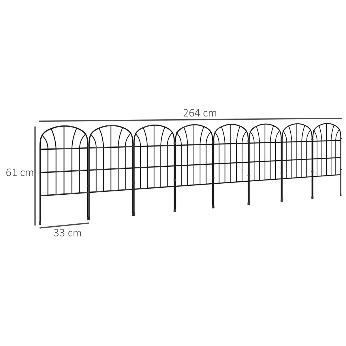 Garden fence decorative metal fence with base, set of 8, plug-in fence for balcony and terrace, black, 93x150cm