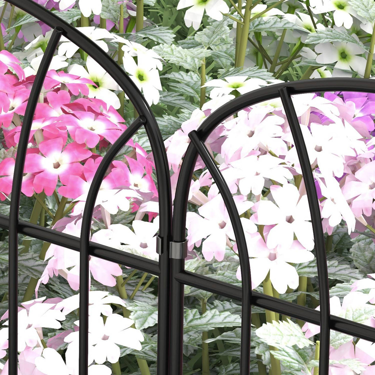 Garden fence decorative metal fence with base, set of 8, plug-in fence for balcony and terrace, black, 93x150cm