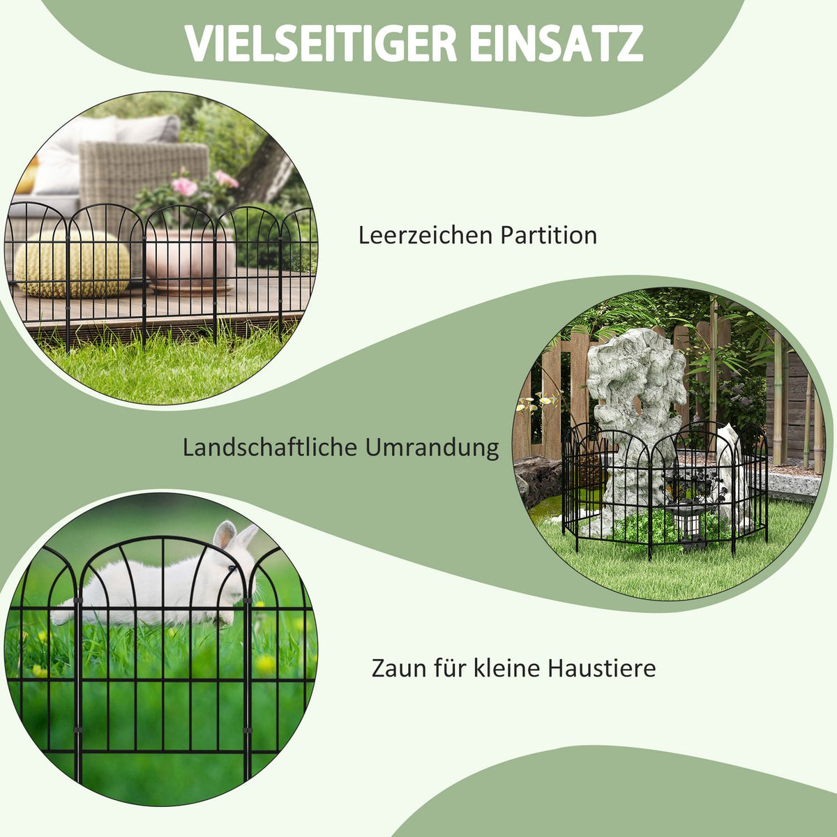Garden fence decorative metal fence with base, set of 8, plug-in fence for balcony and terrace, black, 93x150cm