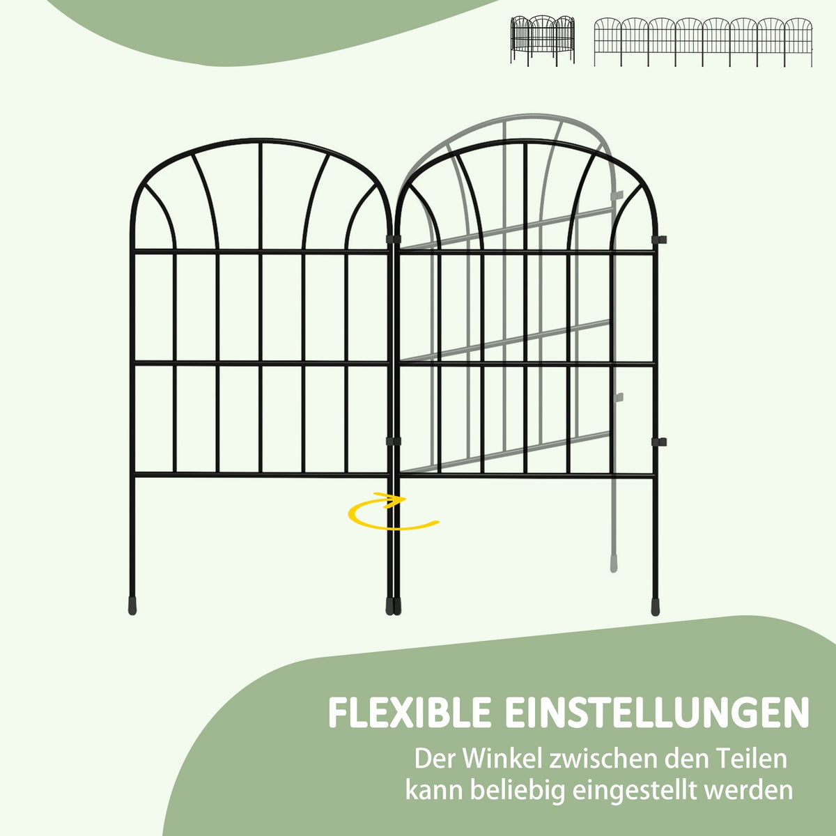 Garden fence decorative metal fence with base, set of 8, plug-in fence for balcony and terrace, black, 93x150cm