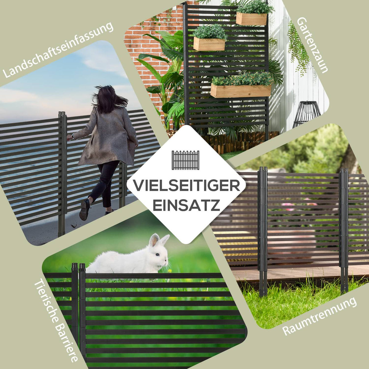 Garden fence plug-in fence decorative 93 x 150 cm pond fence with foot for balcony terrace in brown, ideal for garden and landscaping
