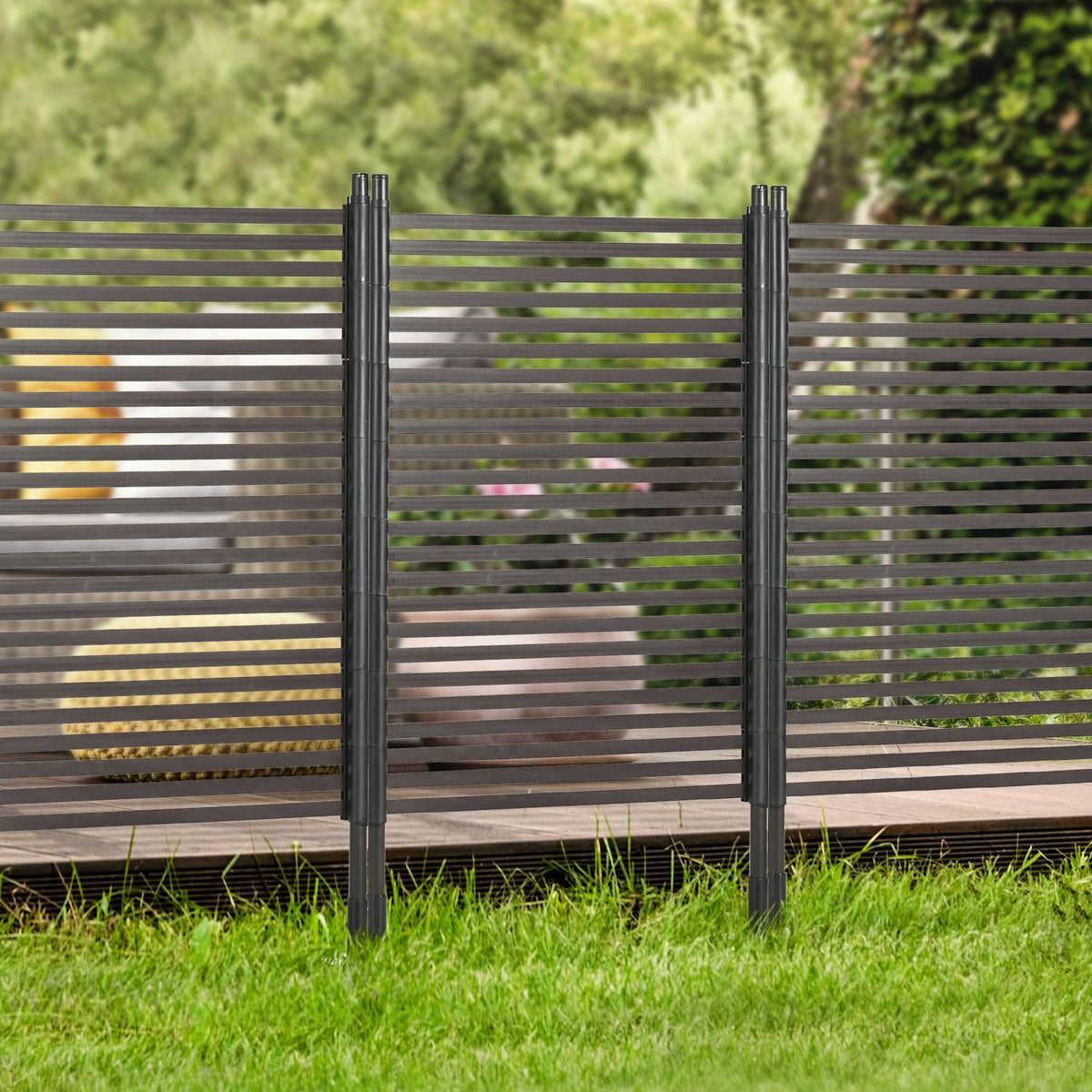 Garden fence plug-in fence decorative 93 x 150 cm pond fence with foot for balcony terrace in brown, ideal for garden and landscaping