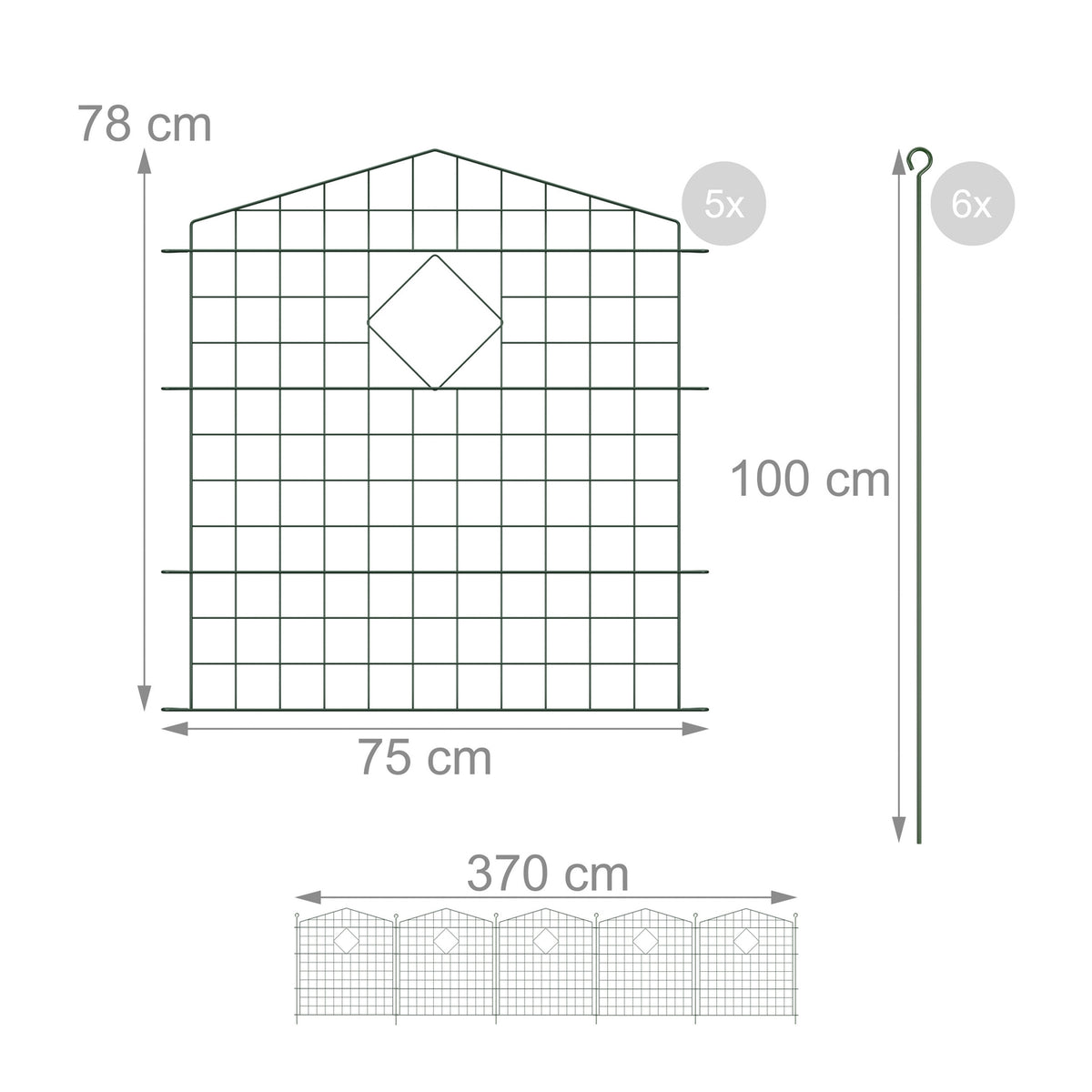 Garden fence with arches, 5 parts