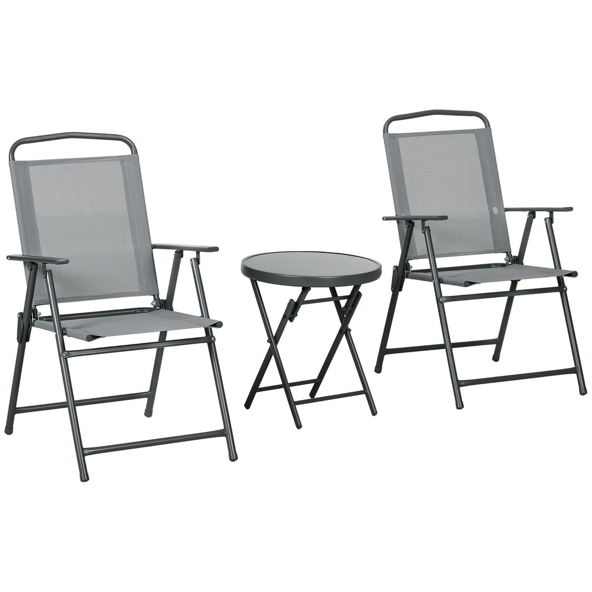 Garden furniture bistro set foldable with 1 table and 2 chairs, durable made of steel and mesh, 53.5 x 64 x 93 cm, light gray for balcony & terrace