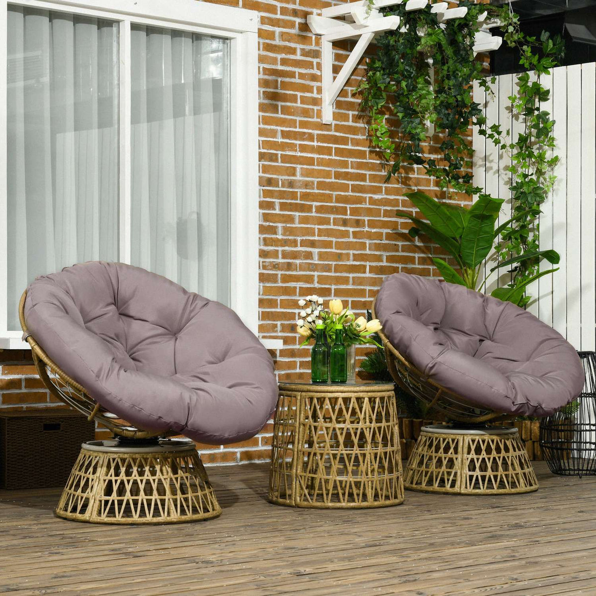 Garden furniture set 3 pieces. Bistro set with coffee table & 2 chairs, garden seating group with cushions, balcony furniture for terrace in yellow
