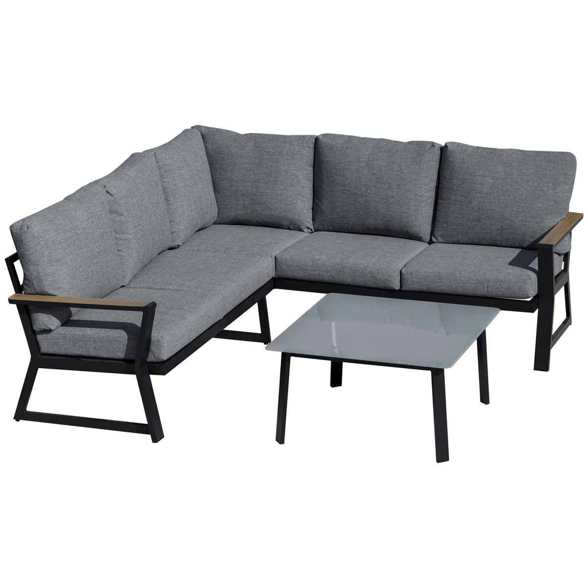 Garden furniture set for 4 people, L-shape sofa with cushions, side table, aluminum outdoor furniture gray |