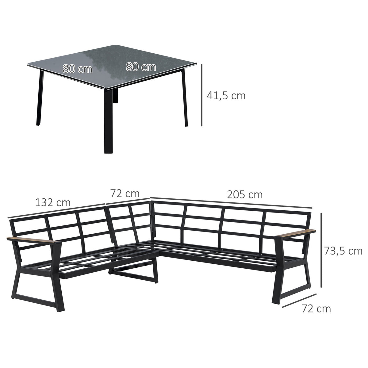Garden furniture set for 4 people, L-shape sofa with cushions, side table, aluminum outdoor furniture gray |
