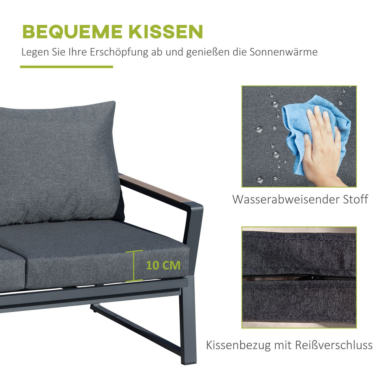 Garden furniture set for 4 people, sofa with armchair and side table, polyrattan & aluminum, gray, weatherproof & modern |
