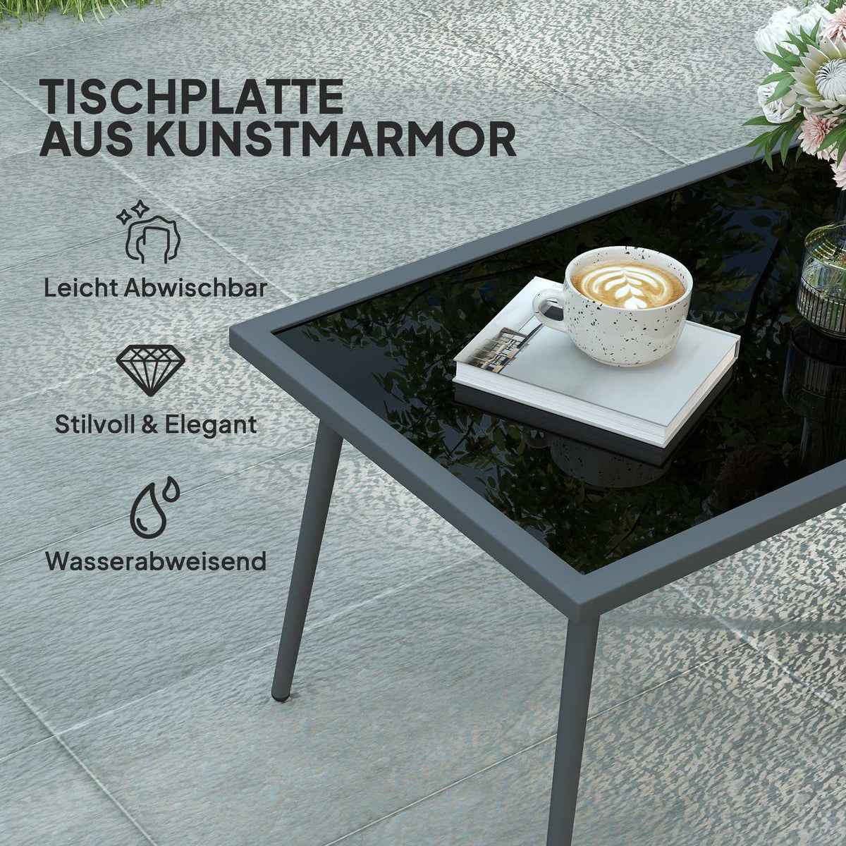 Garden furniture set for 4 people, weatherproof, balcony furniture set with 2-seater sofa, armchair, glass table, seat cushion, light grey
