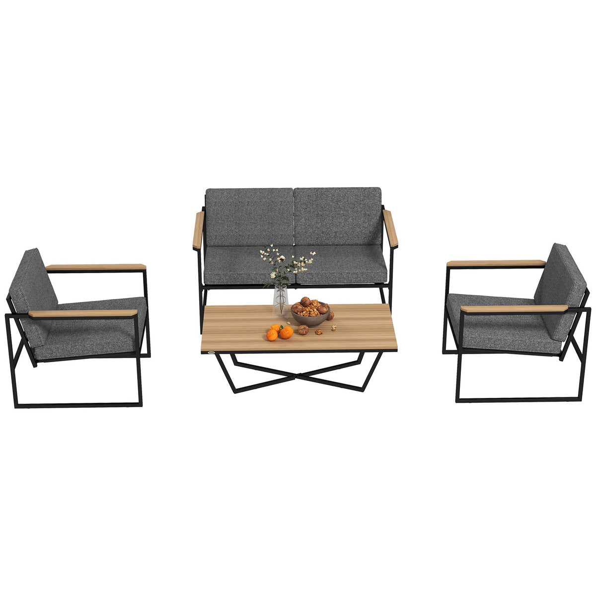 Garden furniture set for 4 people, weatherproof balcony furniture set with 2 sofas, 2 chairs, seat cushion, side table, outdoor seating group, patio furniture, garden set for garden, terrace, balcony, gray