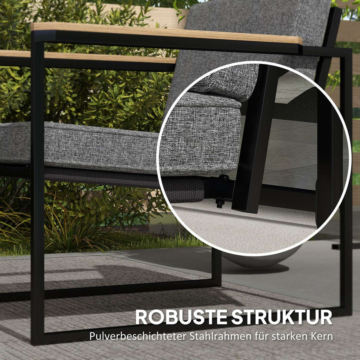 Garden furniture set for 4 people, weatherproof balcony furniture set with 2 sofas, 2 chairs, seat cushion, side table, outdoor seating group, patio furniture, garden set for garden, terrace, balcony, gray