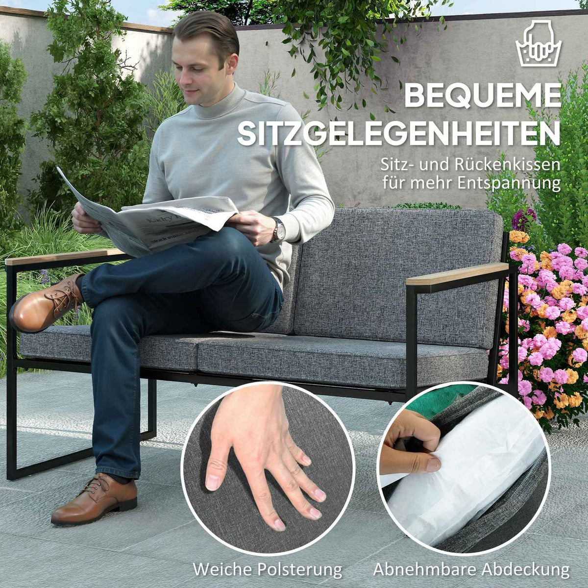 Garden furniture set for 4 people, weatherproof balcony furniture set with 2 sofas, 2 chairs, seat cushion, side table, outdoor seating group, patio furniture, garden set for garden, terrace, balcony, gray
