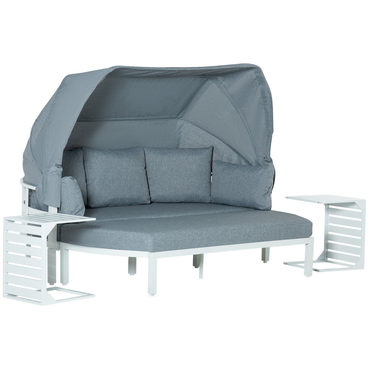 Garden furniture set for 5 people with side table and roof, cushions made of PP plastic and polyester, 190/133W x 81D x 73/62H cm, white and gray |