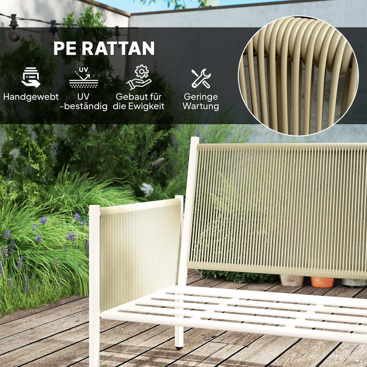 Garden furniture set made of polyrattan lounge set with 2 sofa chairs glass table cushions weatherproof seating group for 4 people outdoor balcony furniture set patio furniture for garden balcony brown + gray |