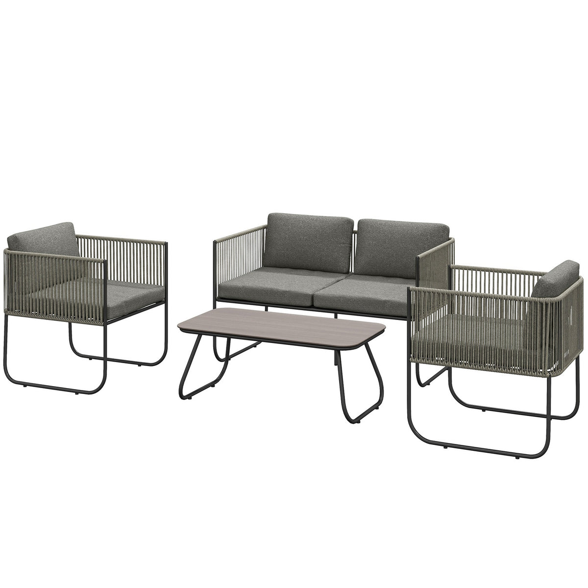 Garden furniture set made of polyrattan lounge set with sofa armchair table cushions weatherproof seating group for 4 people balcony furniture set garden lounge patio furniture for garden balcony brown + dark gray |