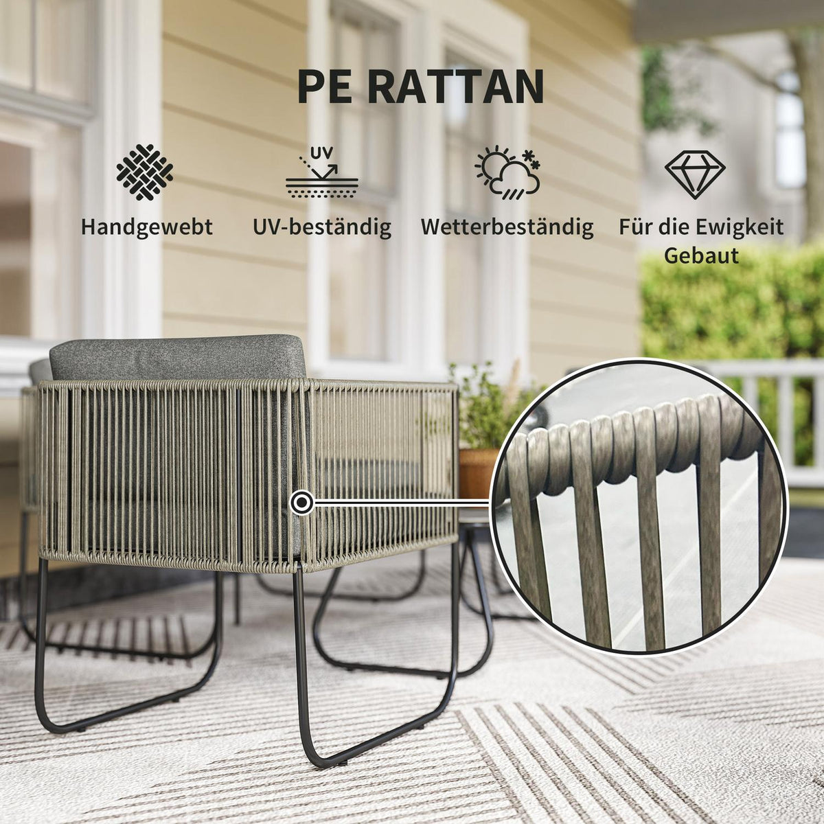 Garden furniture set made of polyrattan lounge set with sofa armchair table cushions weatherproof seating group for 4 people balcony furniture set garden lounge patio furniture for garden balcony brown + dark gray |