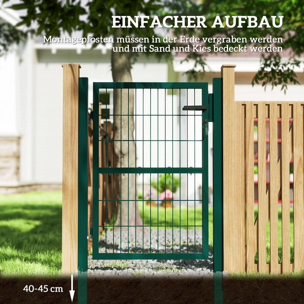 Garden gate made of steel, garden door with handle, lock, 3 keys, lockable, fence gate, 97 x 170 cm, yard gate, garden gate, gate for rod mesh fence, fence door for boundary fence, green