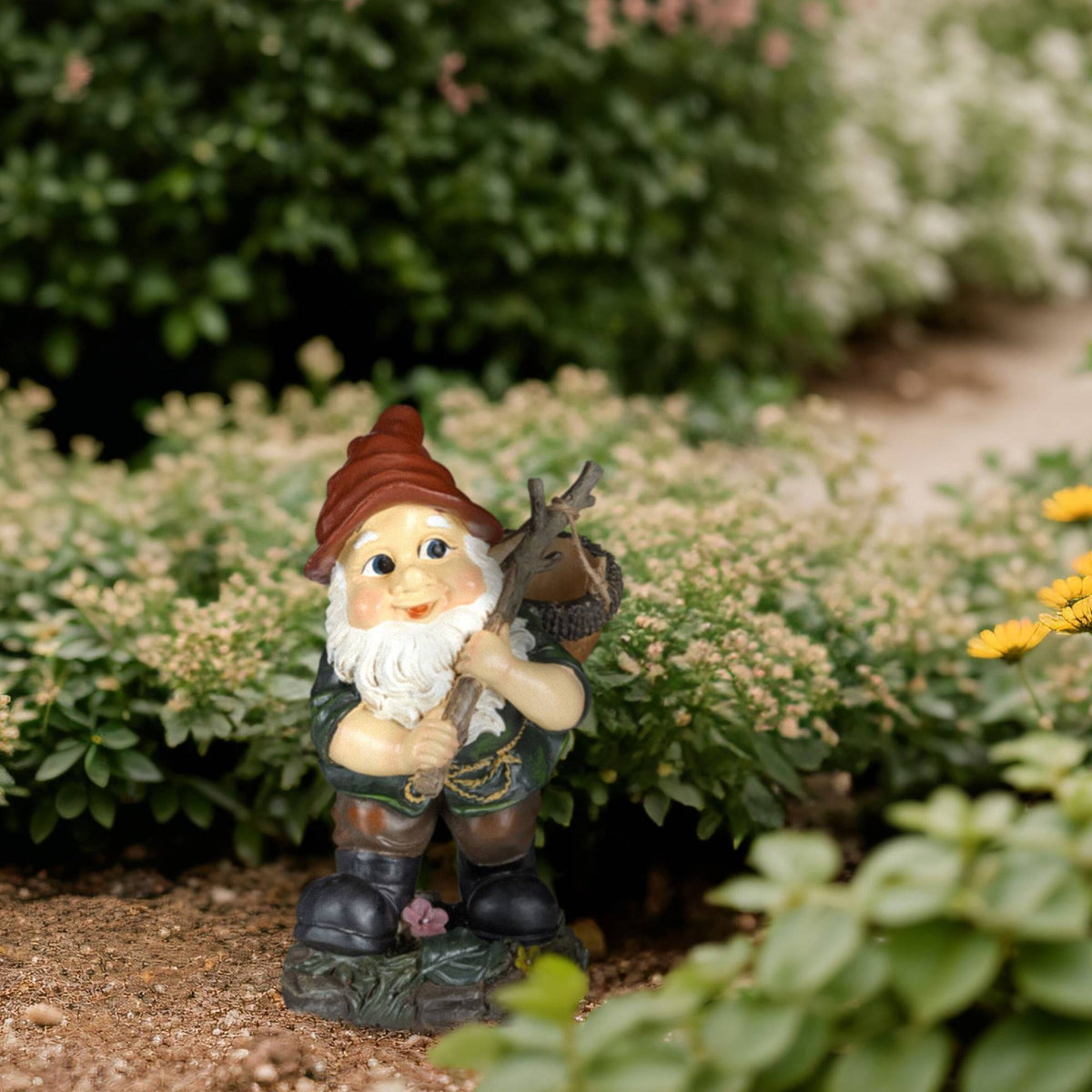 Garden gnome with acorn basket