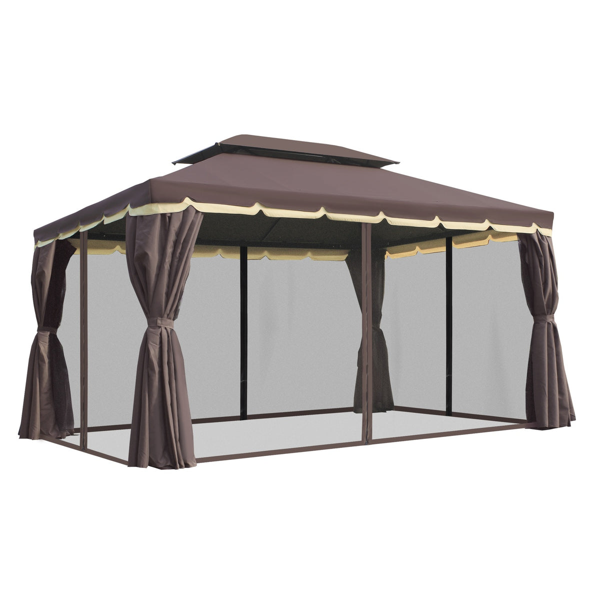 Garden pavilion 390 x 290 x 280 cm with 4 side panels, weatherproof garden tent party tent with mosquito net made of aluminum and polyester