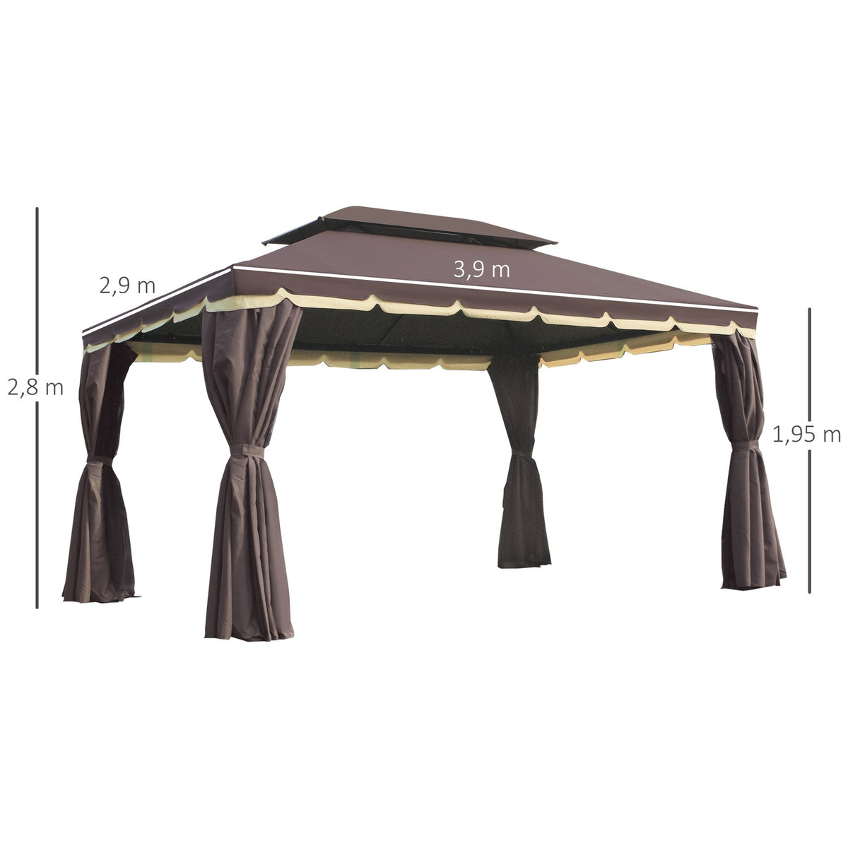 Garden pavilion 390 x 290 x 280 cm with 4 side panels, weatherproof garden tent party tent with mosquito net made of aluminum and polyester