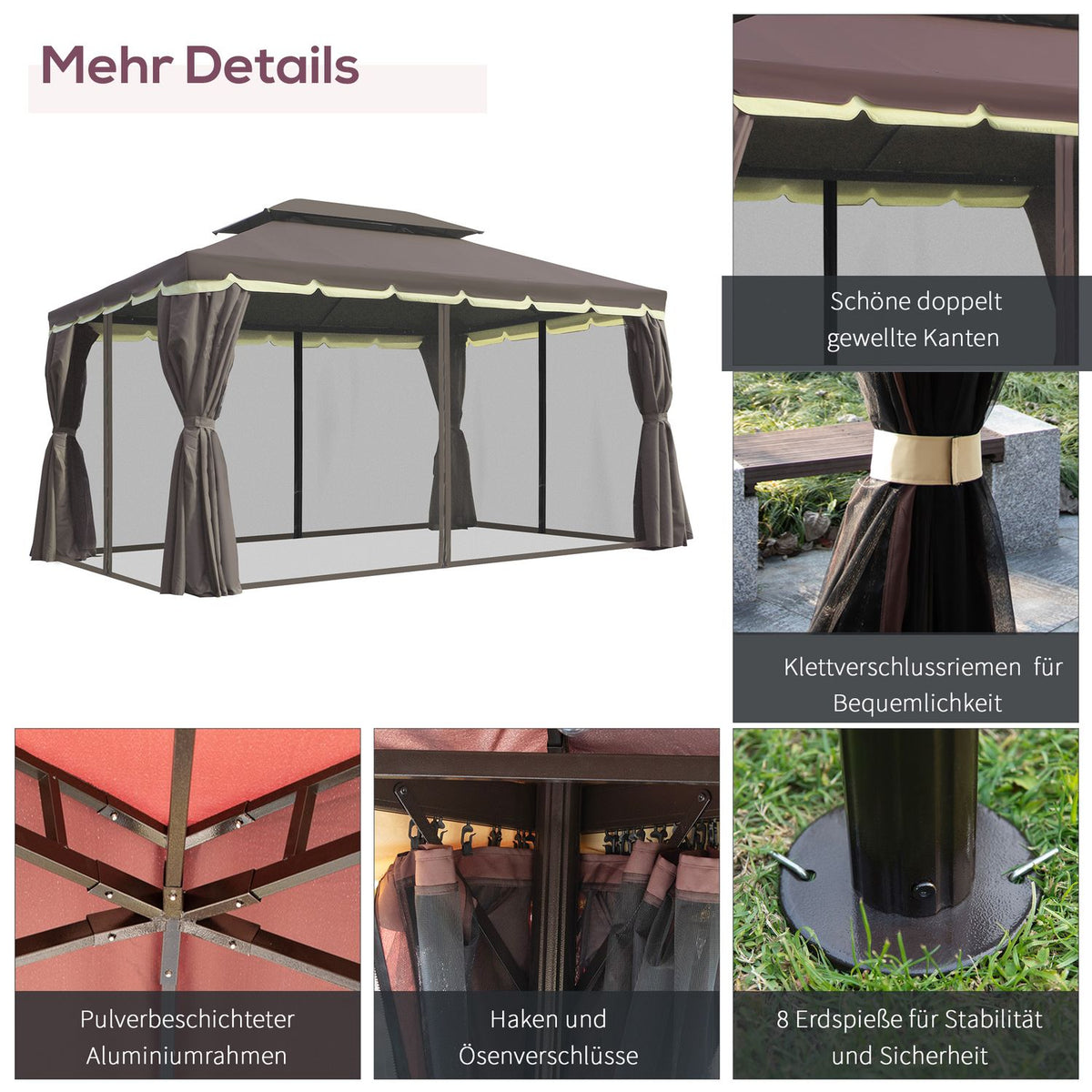 Garden pavilion 390 x 290 x 280 cm with 4 side panels, weatherproof garden tent party tent with mosquito net made of aluminum and polyester