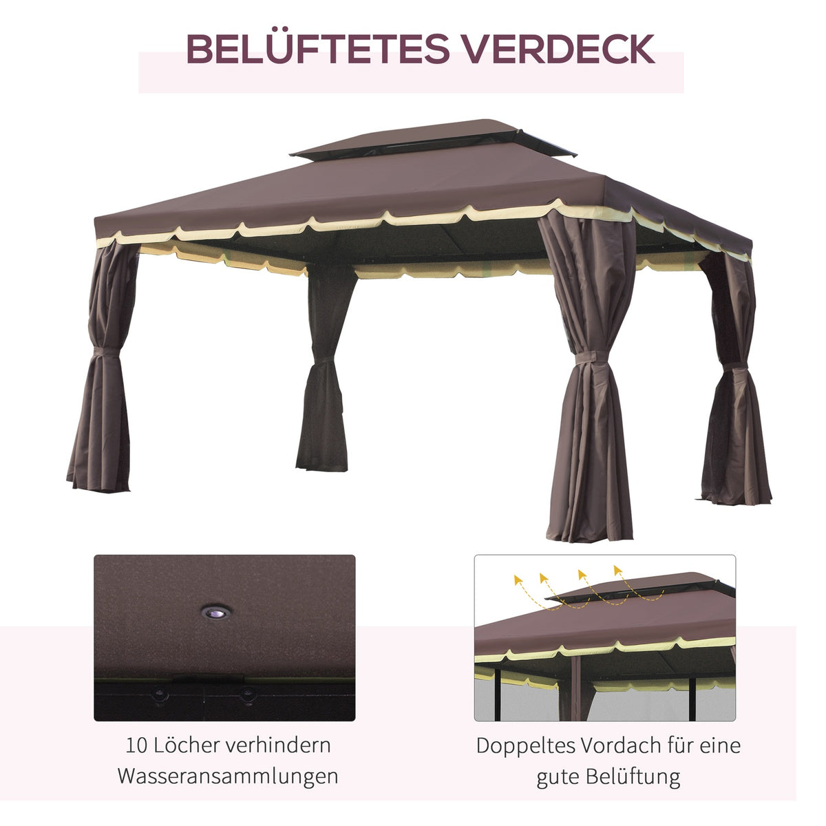 Garden pavilion 390 x 290 x 280 cm with 4 side panels, weatherproof garden tent party tent with mosquito net made of aluminum and polyester