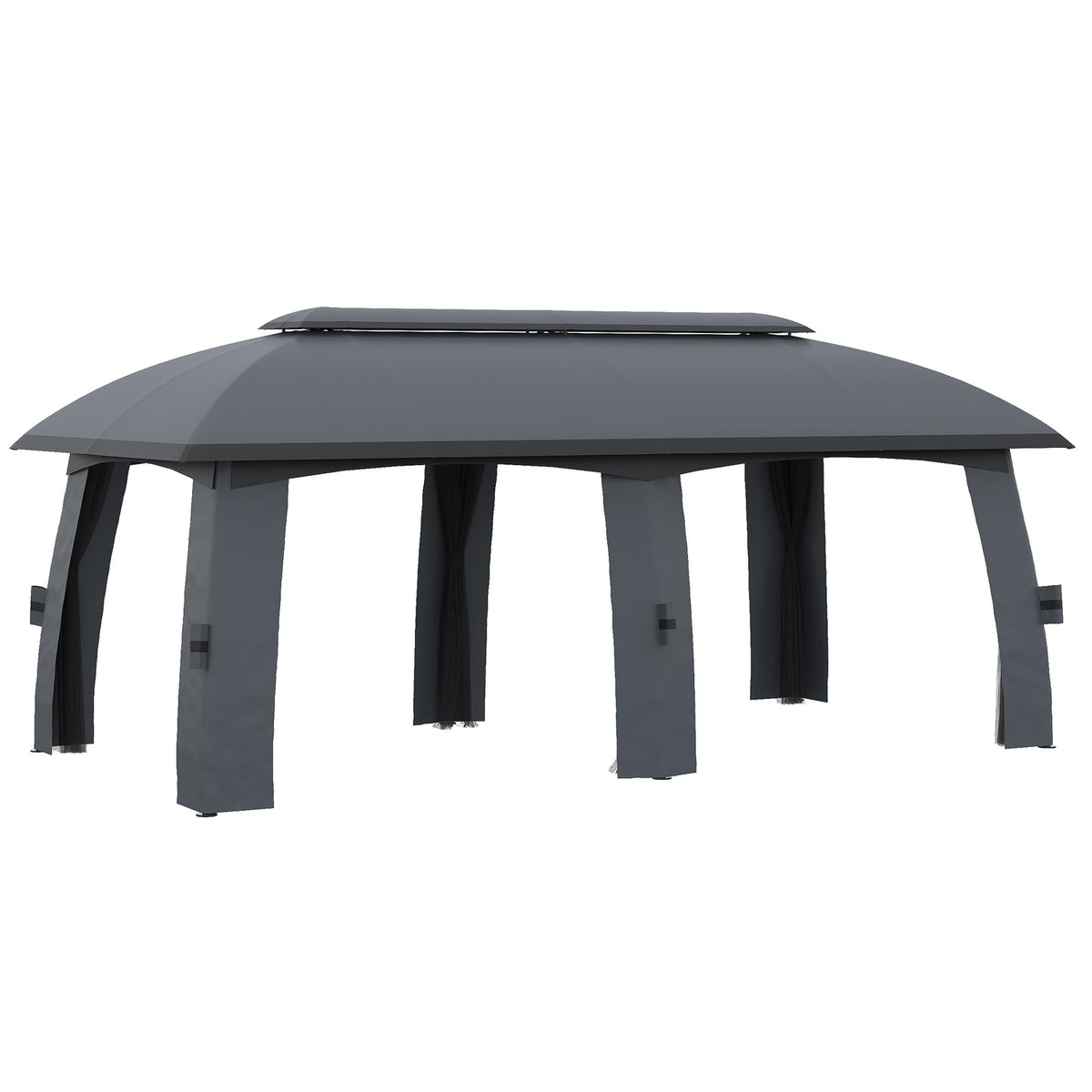 Garden pavilion 3 x 6 m party tent with double roof & side walls, fly nets for up to 15 people, galvanized metal, dark gray