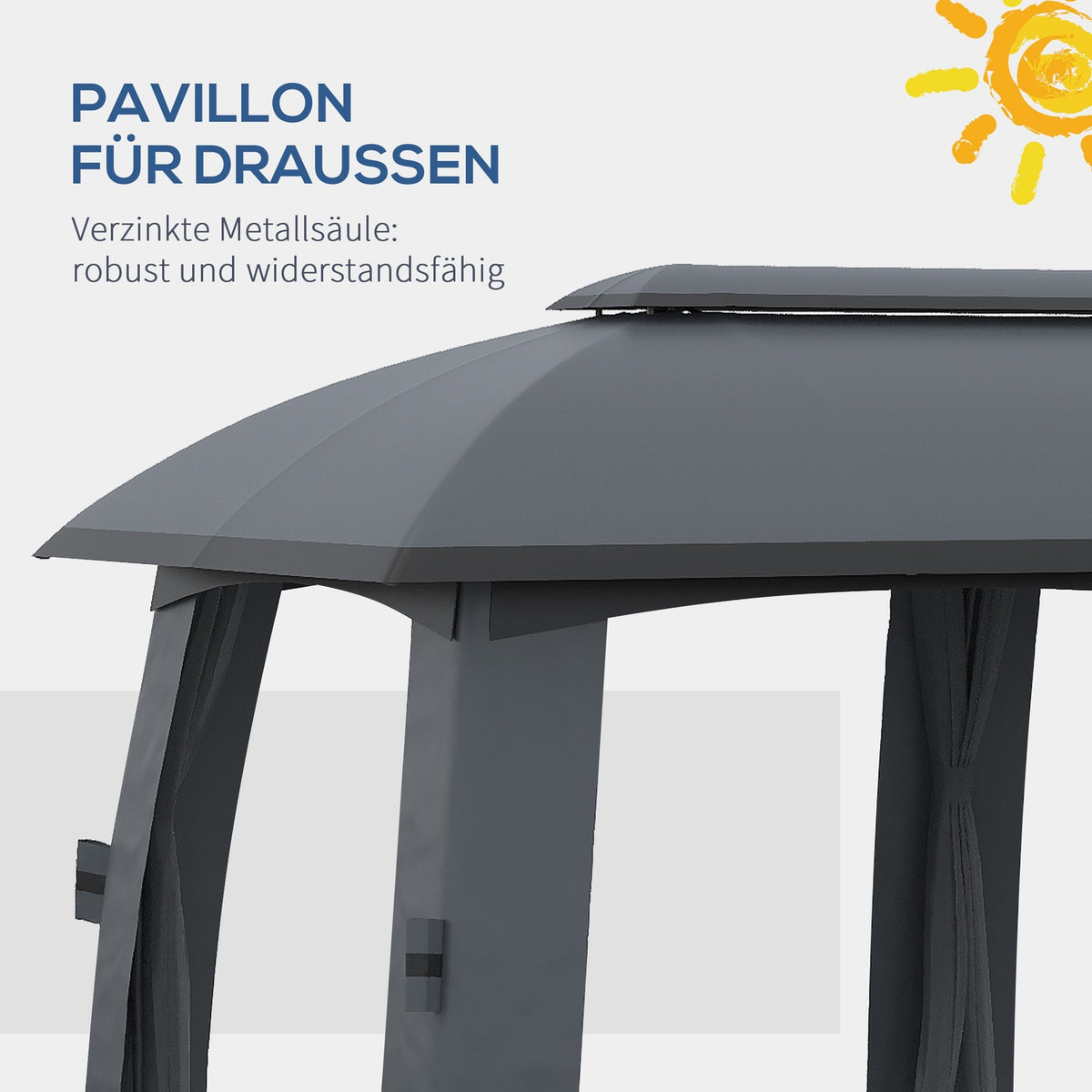 Garden pavilion 3 x 6 m party tent with double roof & side walls, fly nets for up to 15 people, galvanized metal, dark gray