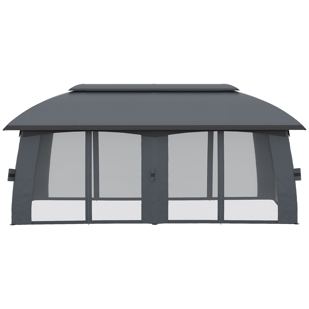 Garden pavilion 3 x 6 m party tent with double roof & side walls, fly nets for up to 15 people, galvanized metal, dark gray