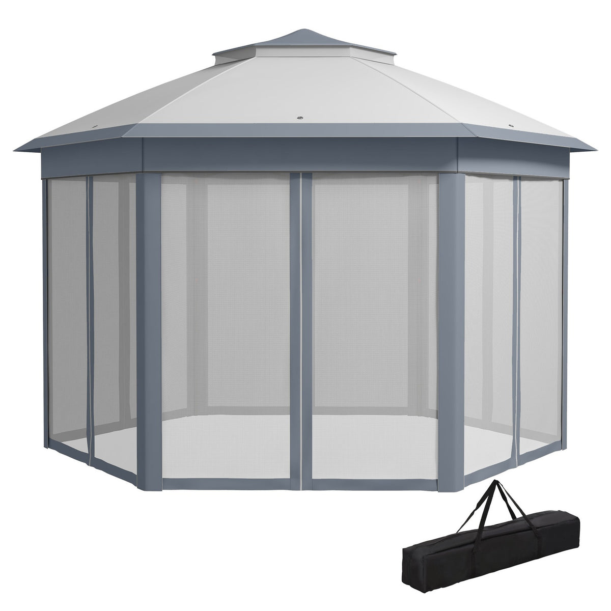 Garden pavilion folding pavilion 4 x 4 m pop-up tent party tent incl. carrying bag 6 side panels double roof hexagonal gray